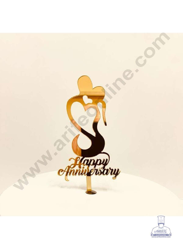 CAKE DECOR™ 5 inch Acrylic Happy Anniversary with Couple Heart Shape Cake Topper Cake Decoration Dessert Decoration (SBMT-2013)