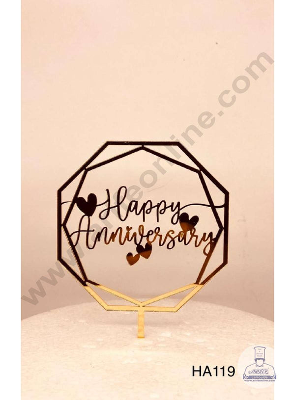 CAKE DECOR™ 5 inch Acrylic Happy Anniversary with Heart in Octagon Frame Cutout Cake Topper Cake Decoration Dessert Decoration (SBMT-2015)