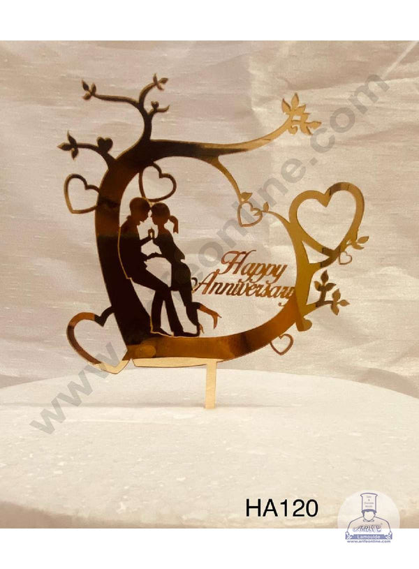 CAKE DECOR™ 5 inch Acrylic Happy Anniversary Couple Under Tree with Hearts Cutout Cake Topper Cake Decoration Dessert Decoration (SBMT-2016)