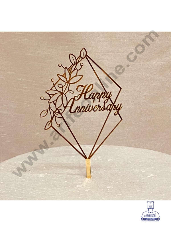 CAKE DECOR™ 5 inch Acrylic Happy Anniversary with Floral Cutout in Diamond Shape Frame Cake Topper Cake Decoration Dessert Decoration (SBMT-2018)