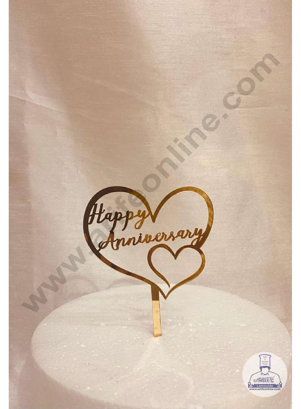 CAKE DECOR™ 5 inch Acrylic Happy Anniversary in Twin Heart Frame Cake Topper Cake Decoration Dessert Decoration (SBMT-2021)