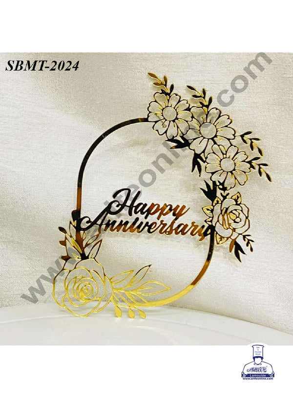 CAKE DECOR™ 5 inch Acrylic Happy Anniversary in Daisy Flowers Frame Cake topper (SBMT-2024)