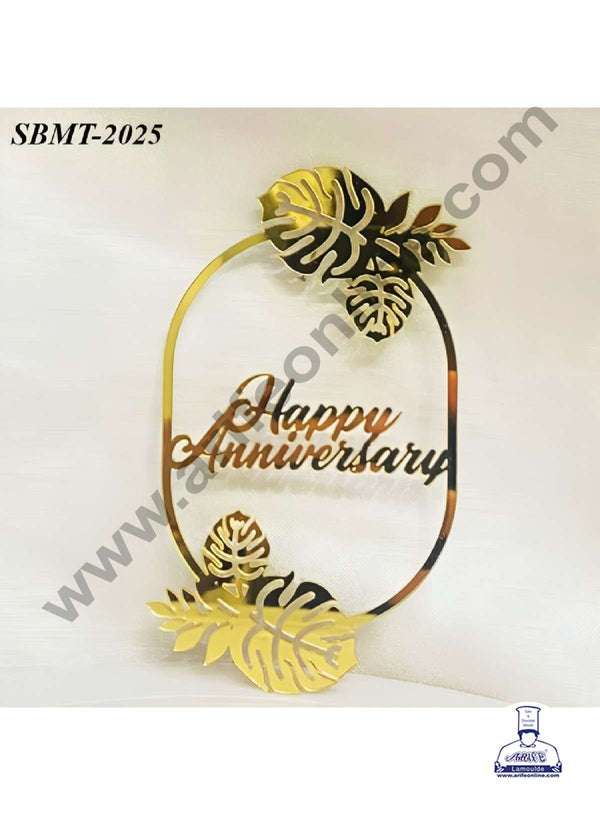 CAKE DECOR™ 5 inch Acrylic Happy Anniversary in Palm Leaves Frame Cake topper (SBMT-2025)