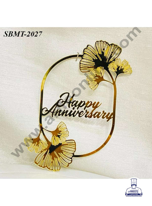 CAKE DECOR™ 5 inch Acrylic Happy Anniversary in Gynko Leaf Cutout Frame Cake topper (SBMT-2027)