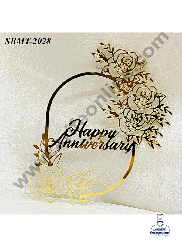 CAKE DECOR™ 5 inch Acrylic Happy Anniversary in Rose Flower Cutout Frame Cake topper (SBMT-2028)