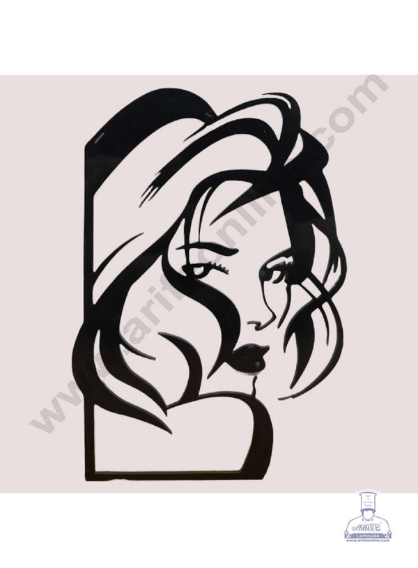 CAKE DECOR™ 5 inch Black Acrylic Long Hair Women Face Cutout Cake Topper Cake Decoration Dessert Decoration (SBMT-3013-B)