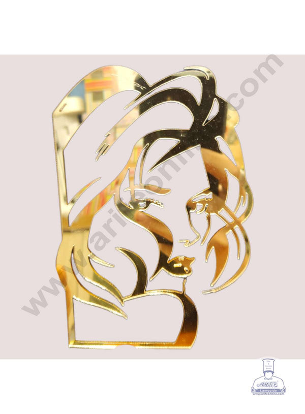 CAKE DECOR™ 5 inch Acrylic Long Hair Women Face Cutout Cake Topper Cake Decoration Dessert Decoration (SBMT-3013-G)