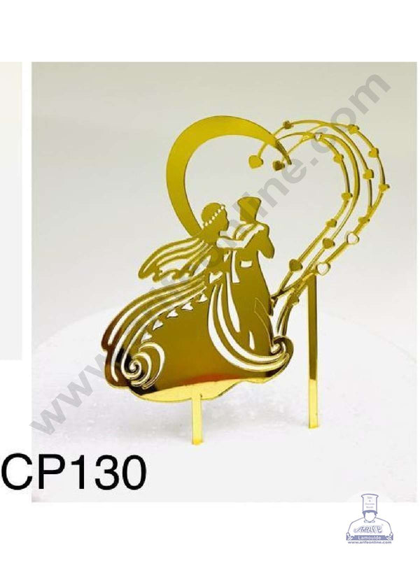 CAKE DECOR™ 5 inch Acrylic Wedding Couple with Heart Cutout Cake Topper Cake Decoration Dessert Decoration (SBMT-3015-G)