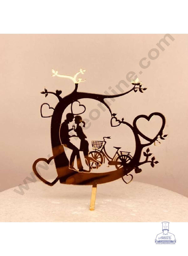 CAKE DECOR™ 5 inch Acrylic Cute Couple Under Heart Shape Tree with Cycle And Hearts Cutout Cake Topper Cake Decoration Dessert Decoration (SBMT-3020)
