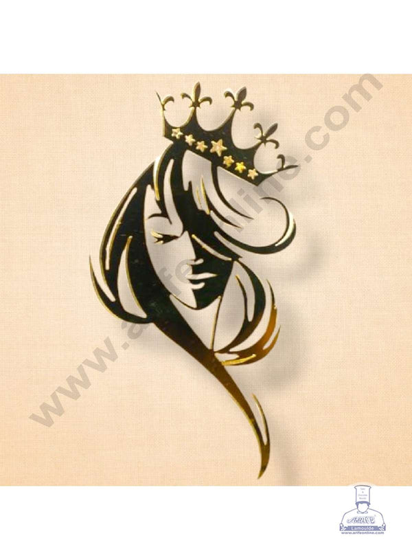 CAKE DECOR™ 5 inch Acrylic Long Hair Women Face with Crown Cutout 01 Cake Topper Cake Decoration Dessert Decoration (SBMT-3024-G)