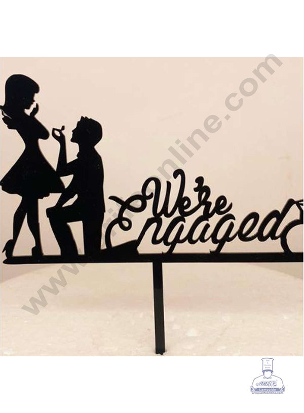 CAKE DECOR™ 5 inch Black Acrylic Cute Couple We're Engaged with Ring Cutout Design Cake Topper Cake Decoration Dessert Decoration (SBMT-3032-B)