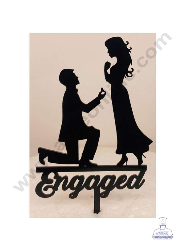 CAKE DECOR™ 5 inch Black Acrylic Cute Couple Engaged Cutout Cake Topper Cake Decoration Dessert Decoration (SBMT-3033-B)