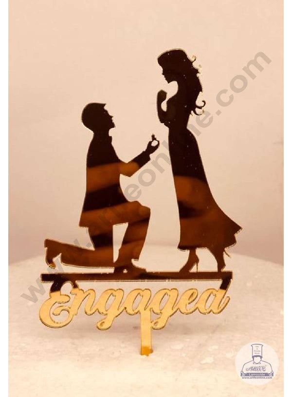 CAKE DECOR™ 5 inch Acrylic Cute Couple Engaged Cutout Cake Topper Cake Decoration Dessert Decoration (SBMT-3033-G)