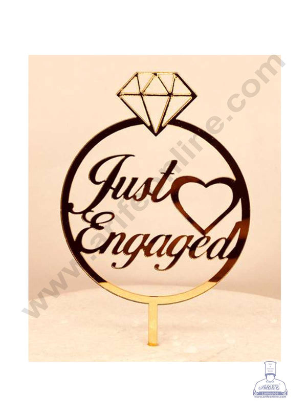 CAKE DECOR™ 5 inch Acrylic Just Engaged with Heart in Ring Cutout Cake Topper Cake Decoration Dessert Decoration (SBMT-3034-G)