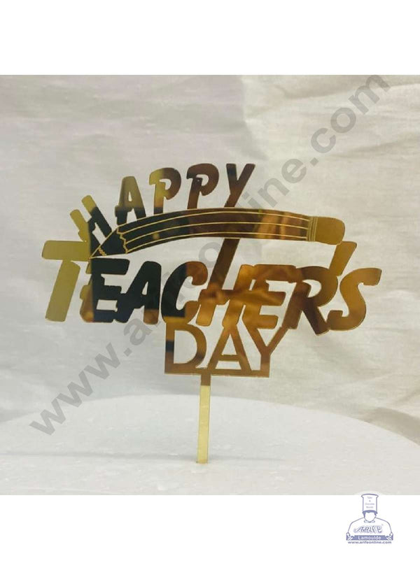 CAKE DECOR™ 5 inch Acrylic Happy Teacher's Day with Pencil Cutout Cake Topper Cake Decoration Dessert Decoration (SBMT-3039)