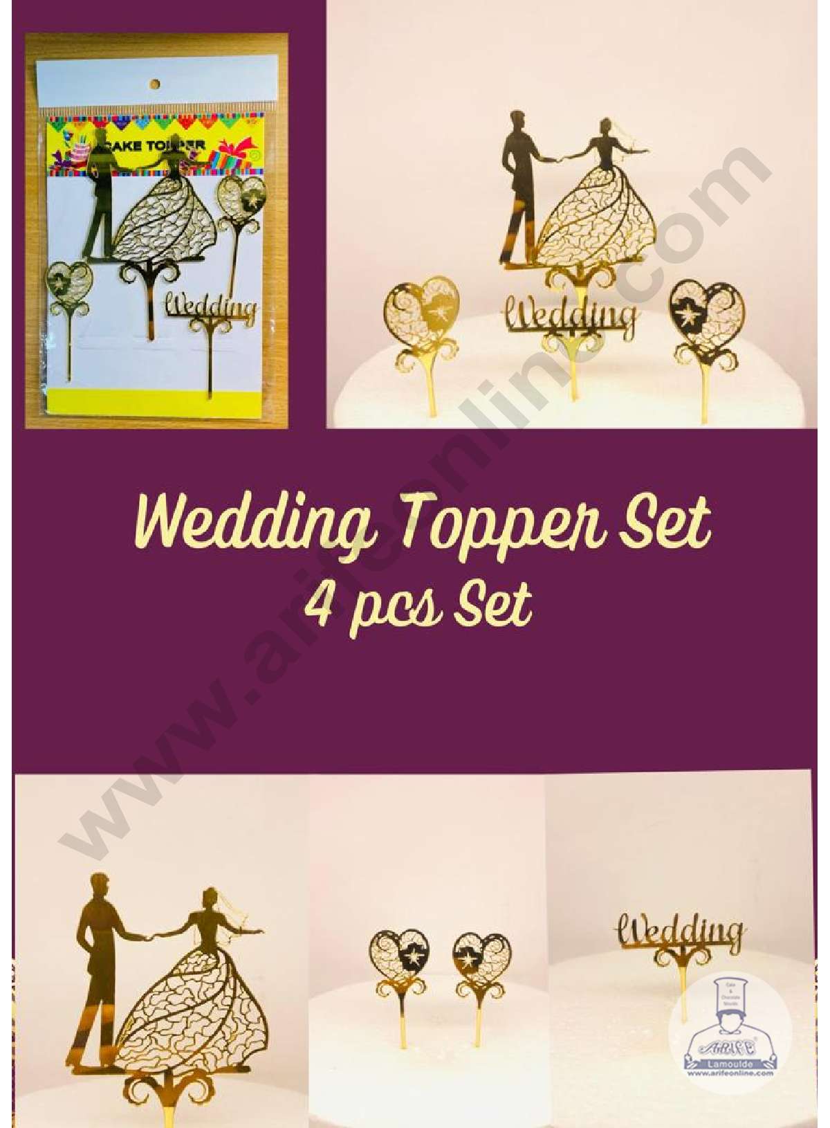 CAKE DECOR™ 5 inch Acrylic 4 Piece Wedding Topper Set Cutout Cake Topp ...