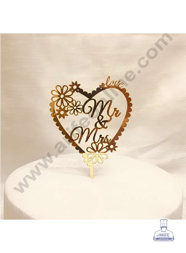 CAKE DECOR™ 5 inch Acrylic MR & MRS Love Floral Cutout Heart Frame Cake Topper Cake Decoration (SBMT-3048)