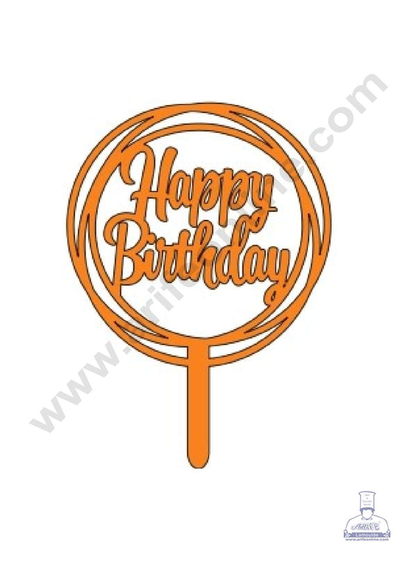 CAKE DECOR™ 3 Inch 10 pcs Golden Acrylic Cake Topper - Happy Birthday with Round Rings( SBMT-3INCH-12 )