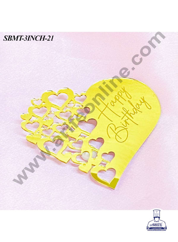 CAKE DECOR™ 3 inch Acrylic Happy Birthday Heart Cutout Cake topper (SBMT-3INCH-21)