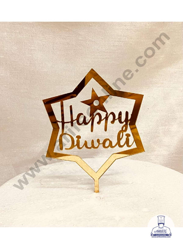 CAKE DECOR™ 5 inch Acrylic Happy Diwali with Star Cutout in Star Frame Cake Topper Cake Decoration Dessert Decoration (SBMT-5005)