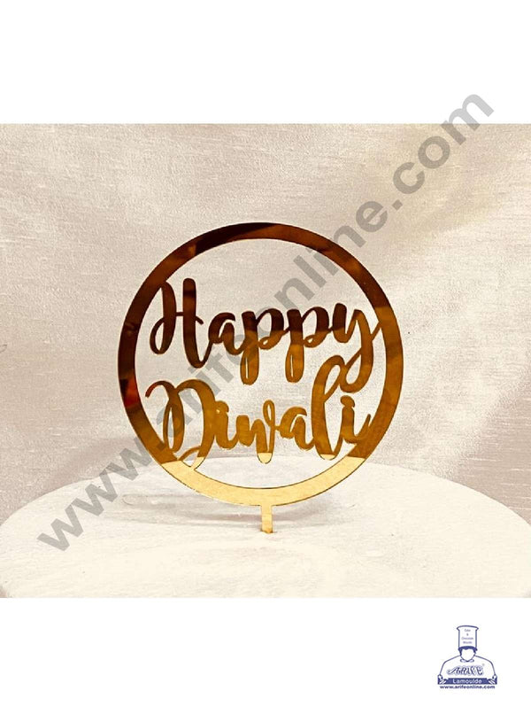 CAKE DECOR™ 5 inch Acrylic Happy Diwali in Round Frame Cake Topper Cake Decoration Dessert Decoration (SBMT-5007)