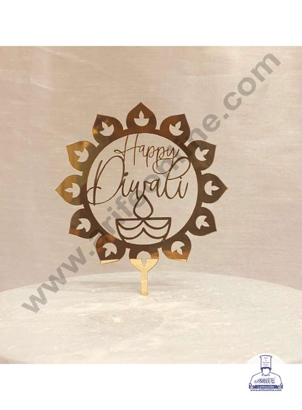 CAKE DECOR™ 5 inch Acrylic Happy Diwali with Diya Cutout in Multi Diya Frame Cake Topper Cake Decoration Dessert Decoration (SBMT-5012)