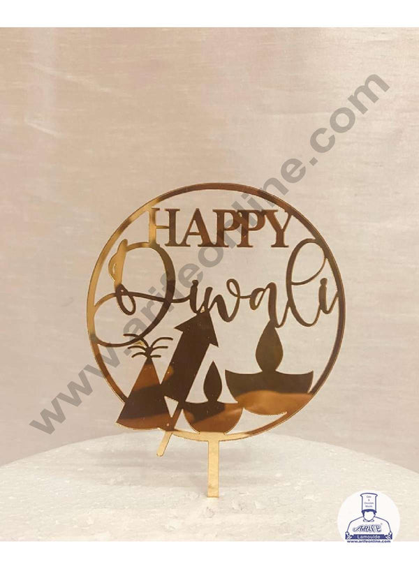 CAKE DECOR™ 5 inch Acrylic Happy Diwali with Diya, Anar, Rocket Cutout Cake Topper Cake Decoration Dessert Decoration (SBMT-5016)