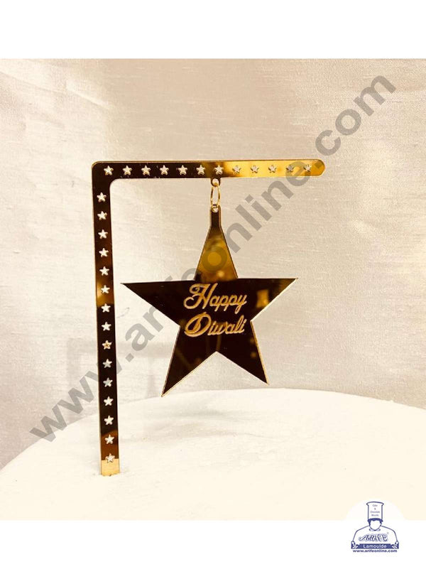 CAKE DECOR™ 5 inch Acrylic Happy Diwali with Hanging Star Cake Topper Cake Decoration Dessert Decoration (SBMT-5021)