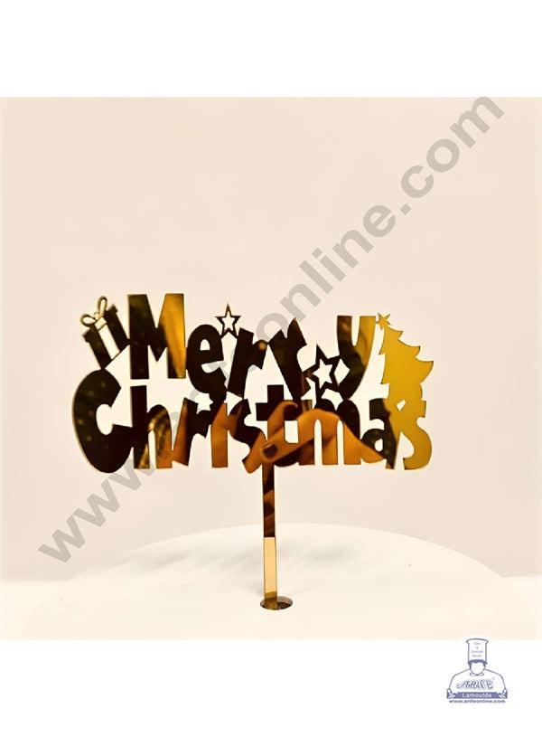 CAKE DECOR™ 5 inch Acrylic Merry Christmas with XMAS Tree, Gift & Stars Cutout Cake Topper Cake Decoration Dessert Decoration (SBMT-6003)