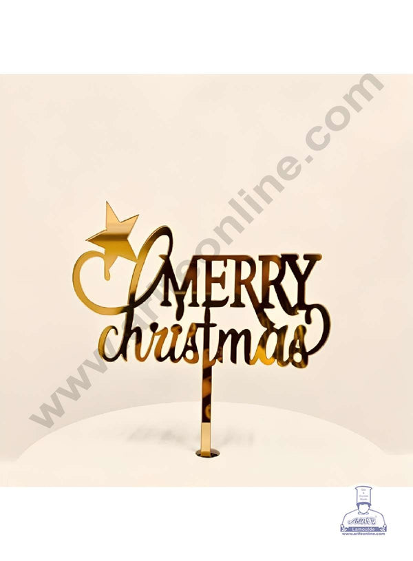 CAKE DECOR™ 5 inch Acrylic Merry Christmas with Star Cutout Cake Topper Cake Decoration Dessert Decoration (SBMT-6004)