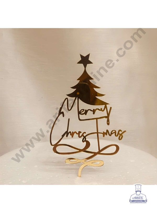 CAKE DECOR™ 5 inch Acrylic Stylish Merry Christmas under Tree Cutout Cake Topper Cake Decoration Dessert Decoration (SBMT-6007)