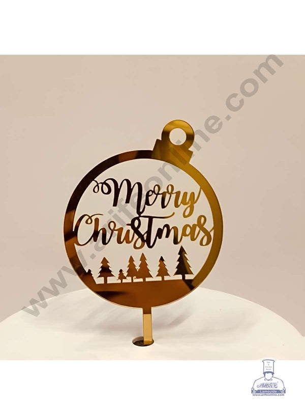 CAKE DECOR™ 5 inch Acrylic Merry Christmas with Trees in Ornament Ball Cutout Frame Cake Topper Cake Decoration (SBMT-6009)