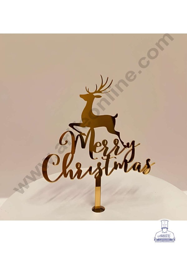 CAKE DECOR™ 5 inch Acrylic Merry Christmas with Reindeer Cutout Cake Topper Cake Decoration (SBMT-6010)