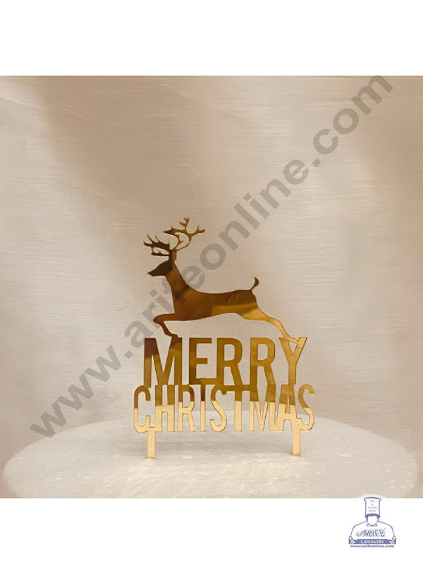 CAKE DECOR™ 5 inch Acrylic Simple Merry Christmas with Reindeer Cutout Cake Topper Cake Decoration (SBMT-6011)