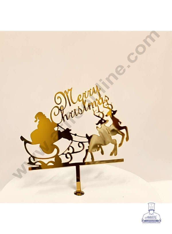 CAKE DECOR™ 5 inch Acrylic Merry Christmas with Santa Claus & Reindeers Cutout Cake Topper Cake Decoration (SBMT-6012)