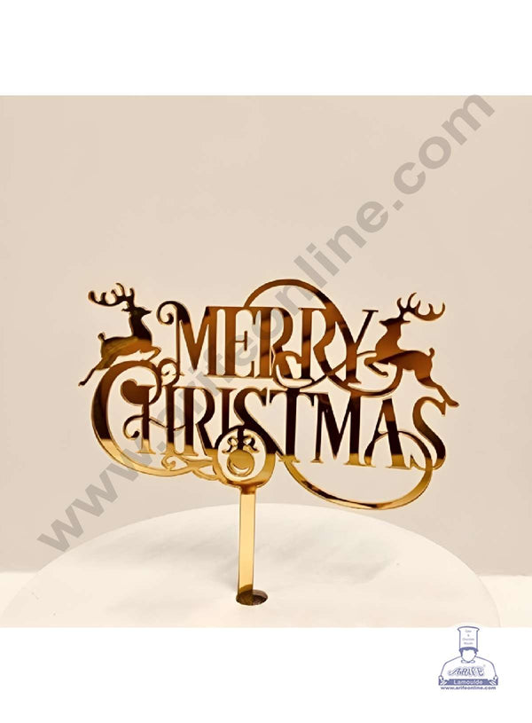 CAKE DECOR™ 5 inch Acrylic Classic Merry Christmas with Reindeers Cutout Cake Topper Cake Decoration (SBMT-6013)