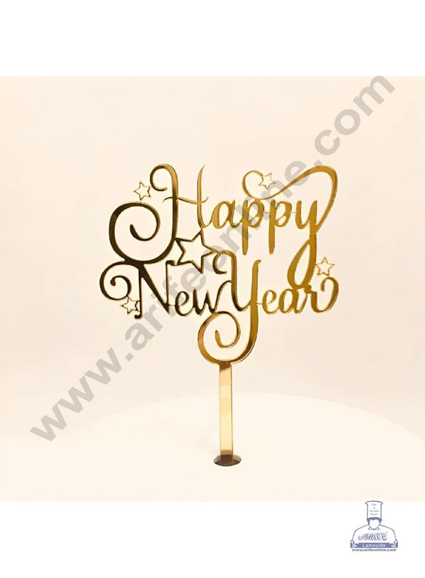 CAKE DECOR™ 5 inch Acrylic Happy New Year with Stars Cutout Cake Topper Cake Decoration (SBMT-6017)