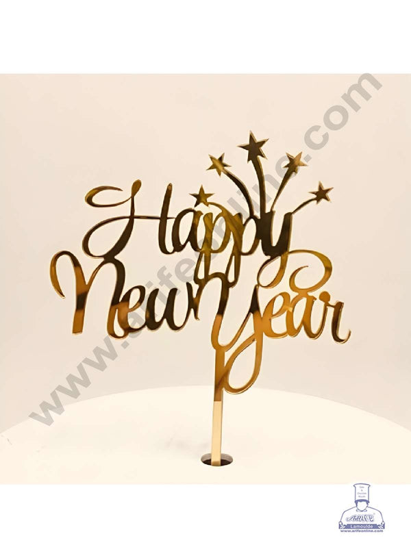 CAKE DECOR™ 5 inch Acrylic Happy New Year with 5 Star Cutout Cake Topper Cake Decoration (SBMT-6020)