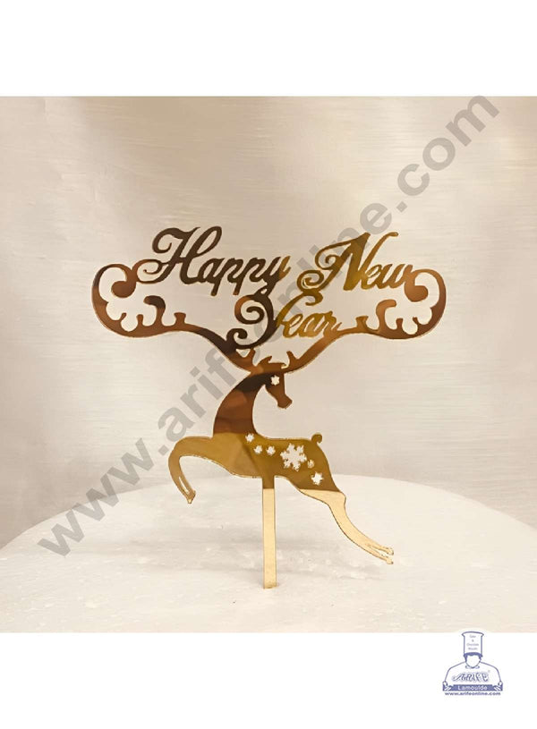 CAKE DECOR™ 5 inch Acrylic Happy New Year with Reindeer Cutout Cake Topper Cake Decoration (SBMT-6021)