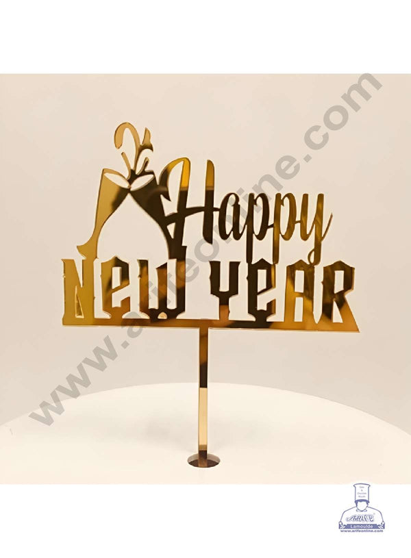 CAKE DECOR™ 5 inch Acrylic Happy New Year with Cheers Glass Cutout Cake Topper Cake Decoration (SBMT-6022)