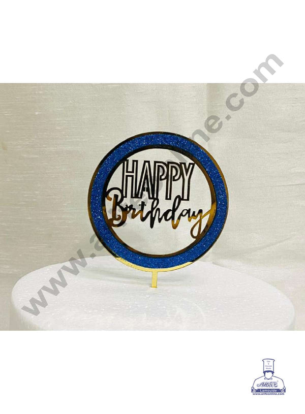 CAKE DECOR™ 5 inch Acrylic Happy Birthday with Dark Blue Glitter Round Frame Cake Topper Cake Decoration Dessert Decoration (SBMT-G-4003)