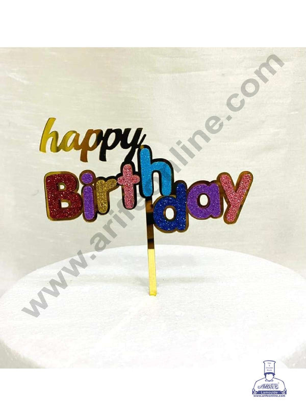 CAKE DECOR™ 5 inch Acrylic Happy Birthday with MultiColor Glitter Cake Topper Cake Decoration Dessert Decoration (SBMT-G-4016-G)