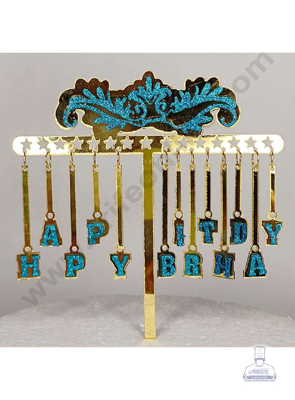 CAKE DECOR™ 5 inch Acrylic Hanging Happy Birthday Blue Glitter Heart Cake Topper Cake Decoration (SBMT-G-4018)