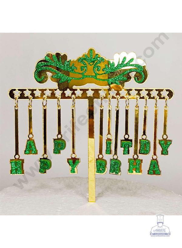 CAKE DECOR™ 5 inch Acrylic Hanging Happy Birthday Green Glitter Heart Cake Topper Cake Decoration (SBMT-G-4019)