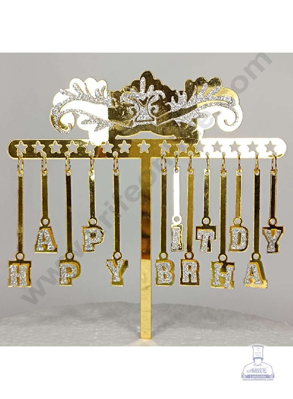 CAKE DECOR™ 5 inch Acrylic Hanging Happy Birthday Silver Glitter Heart Cake Topper Cake Decoration (SBMT-G-4022)