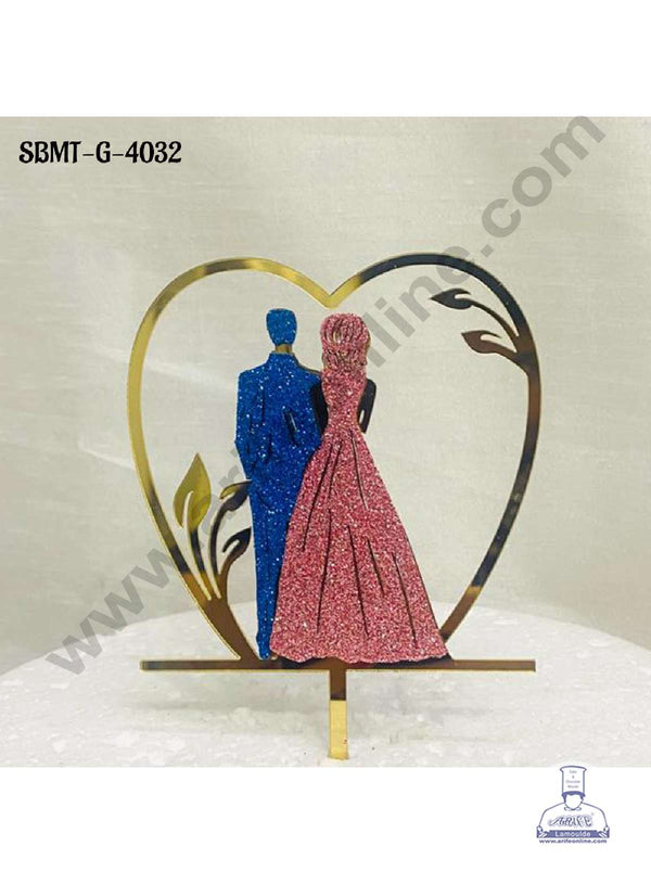 CAKE DECOR™ 5 inch Acrylic Pink & Blue Glitter Couple Cutout Cake Topper (SBMT-G-4032)
