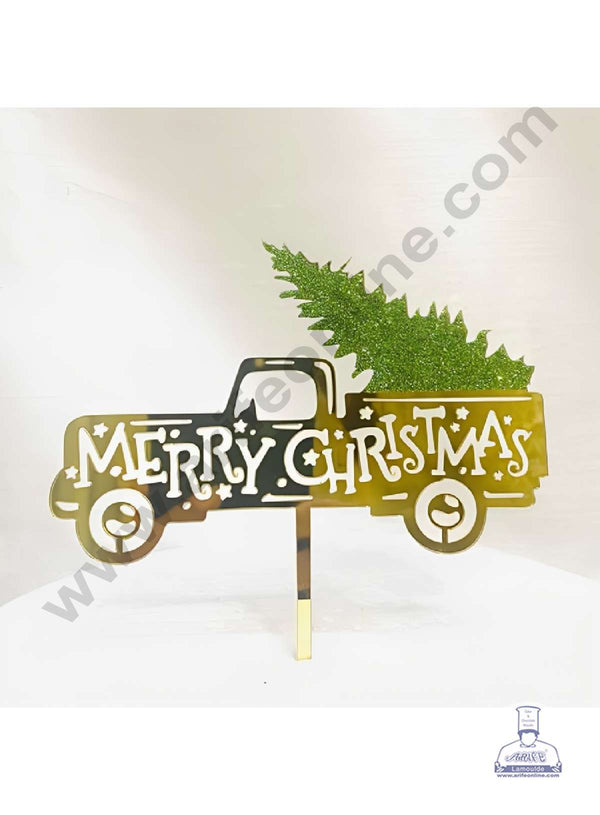 CAKE DECOR™ 5 inch Glitter Acrylic Merry Christmas Car With Tree Cake Topper Cake Decoration (SBMT-G-6053)
