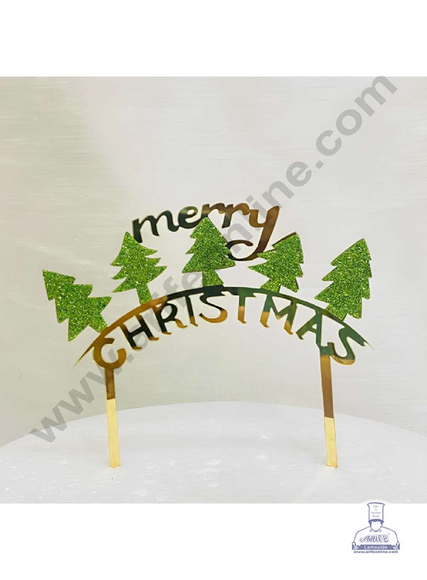CAKE DECOR™ 5 inch Acrylic Merry Christmas with Glitter Christmas Tree Cake Topper Cake Decoration (SBMT-G-6056)