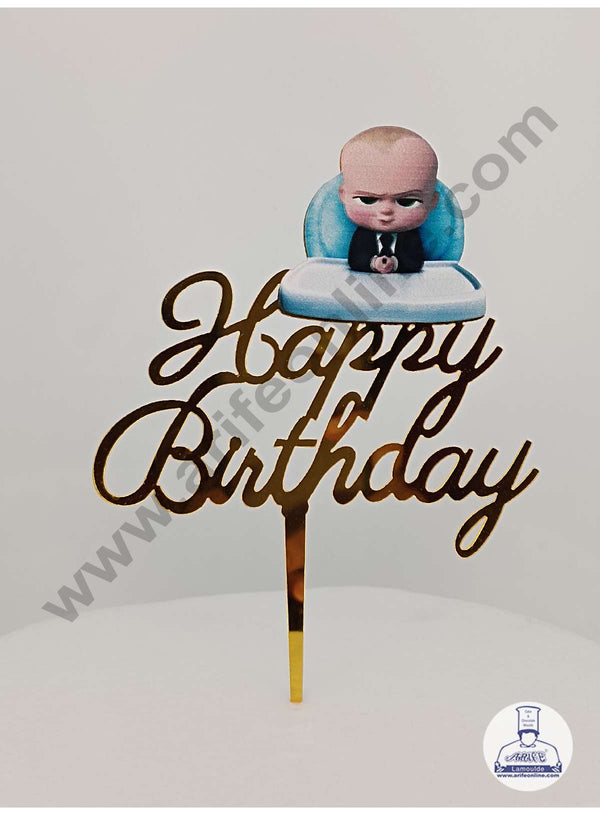CAKE DECOR™ 5 inch Imported Acrylic Happy Birthday Baby Boss Theme Cake Topper Cake Decoration Dessert Decoration (SBMT-IMP-015)