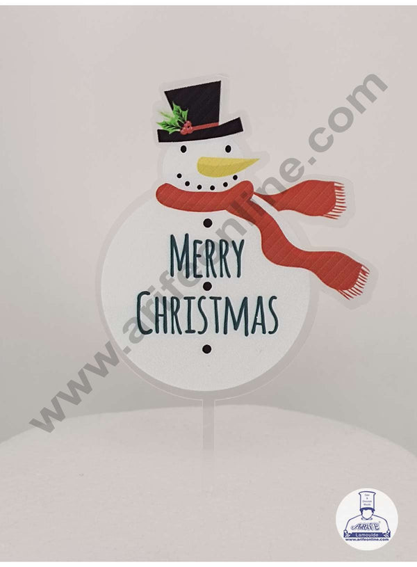 CAKE DECOR™ 5 inch Imported Acrylic Merry Christmas Snow Man Theme Cake Topper Cake Decoration Dessert Decoration (SBMT-IMP-023)